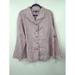 Flax Linen Long Sleeve Button Top Shirt Gingham Pink Purple Sz 1G (18-20) NEW